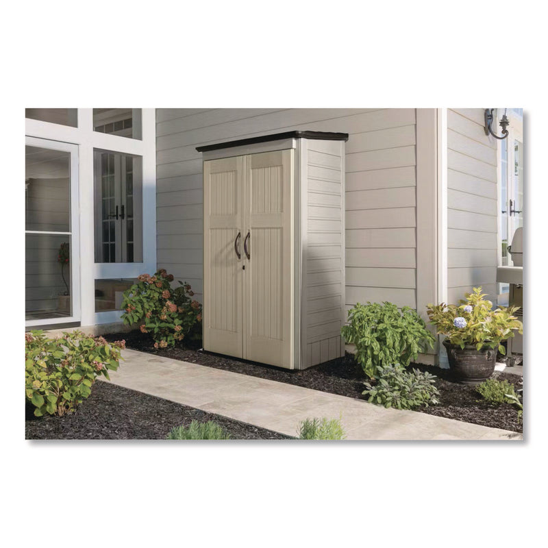 Vertical Storage Shed, 53 cu ft, 2.5 ft x 4 ft x 7 ft, Sandstone/Faint Maple (RUB5L3000SDONX) Each