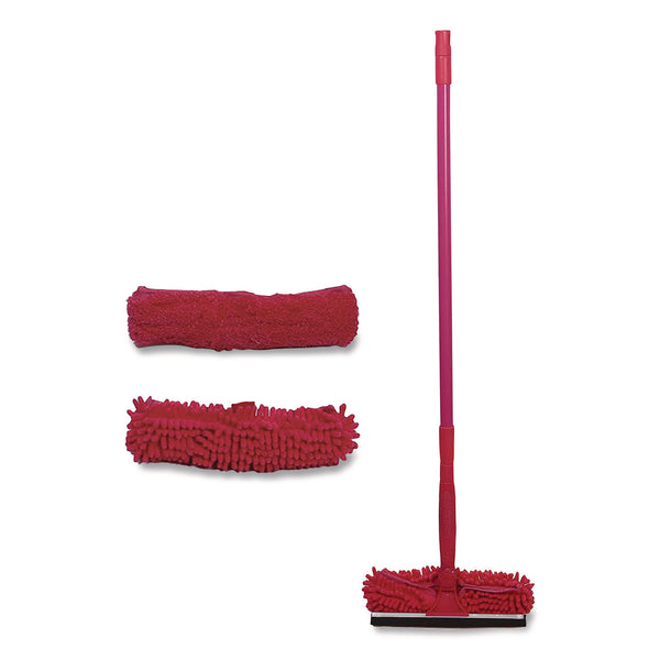 TidyUps Window Cleaner Set, with Cleaning Heads, 11", 49" Plastic Handle, Raspberry (CH7TU68121) Each