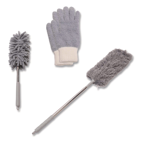 TidyUps Dusting Set, Feather Duster, Dusting Wand, 2 Gloves, Gray (CH7TU68123) Each