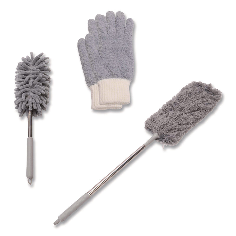 TidyUps Dusting Set, Feather Duster, Dusting Wand, 2 Gloves, Gray (CH7TU68123) Each