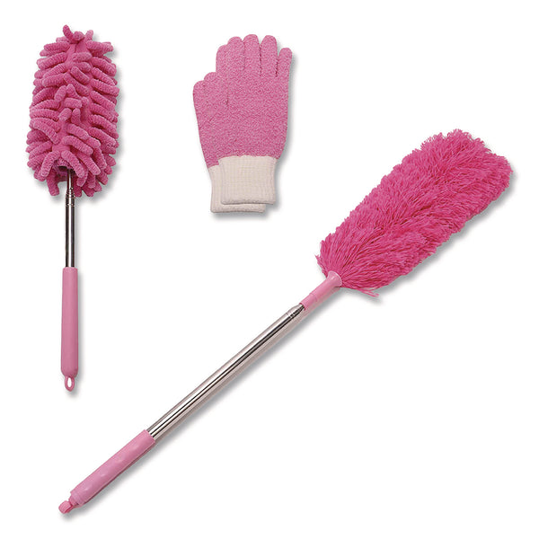 TidyUps Dusting Set, Feather Duster, Dusting Wand, 2 Gloves, Pink (CH7TU68124) Each