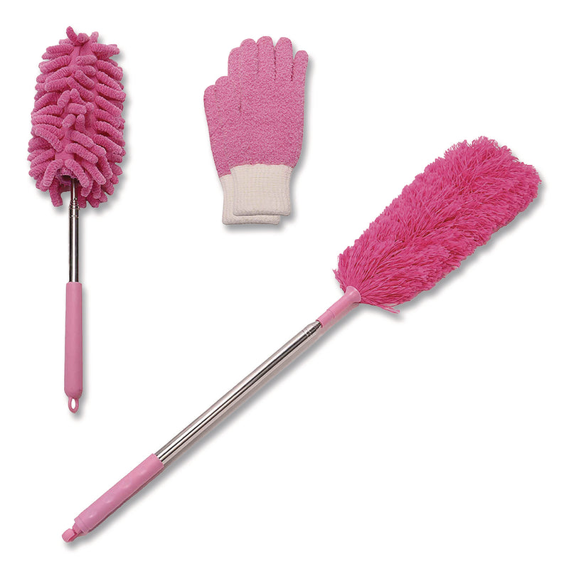 TidyUps Dusting Set, Feather Duster, Dusting Wand, 2 Gloves, Pink (CH7TU68124) Each