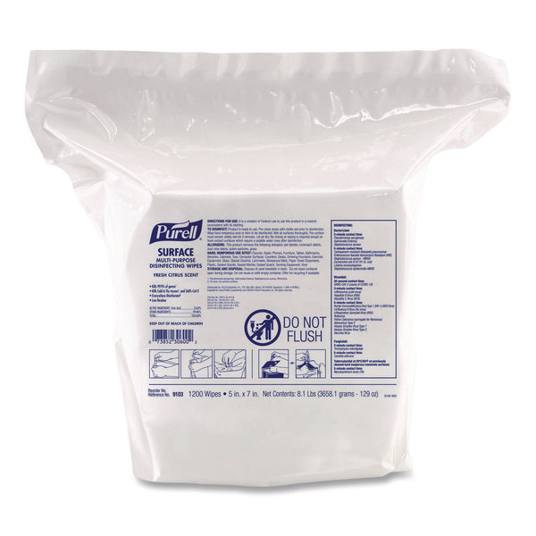 PURELL® Surface Multi-Purpose Disinfecting Wipes, 1-Ply, 5 x 7, Fresh Citrus, White, 2/Carton (GOJ910302CT) Case of 2