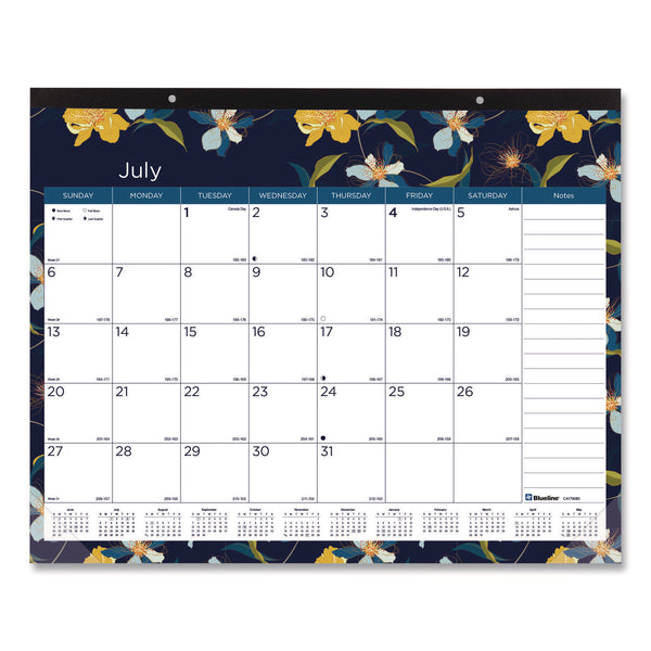 Blueline® Academic 18-Month Desk Pad Calendar, Floral Artwork, 22 x 17, White/Multicolor Sheets, Black Headband, July 2025 to Dec 2026 (REDCA1716BD) Each