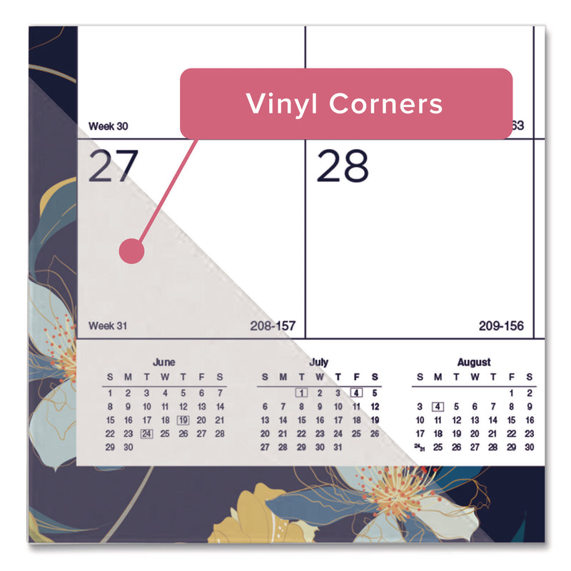 Blueline® Academic 18-Month Desk Pad Calendar, Floral Artwork, 22 x 17, White/Multicolor Sheets, Black Headband, July 2025 to Dec 2026 (REDCA1716BD) Each