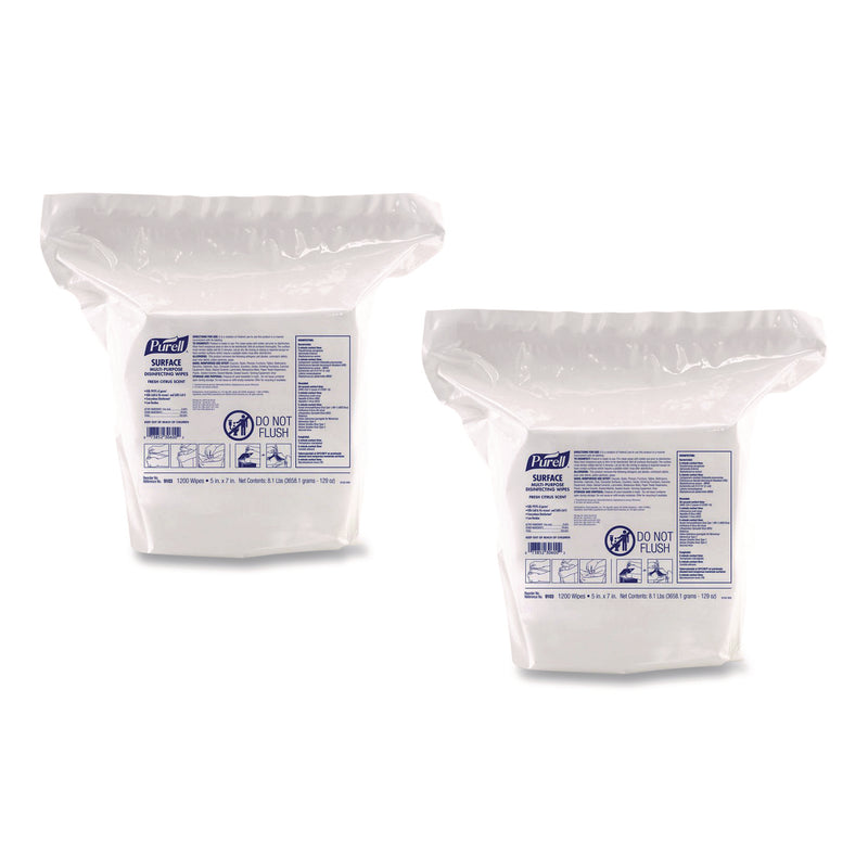 PURELL® Surface Multi-Purpose Disinfecting Wipes, 1-Ply, 5 x 7, Fresh Citrus, White, 2/Carton (GOJ910302CT) Case of 2