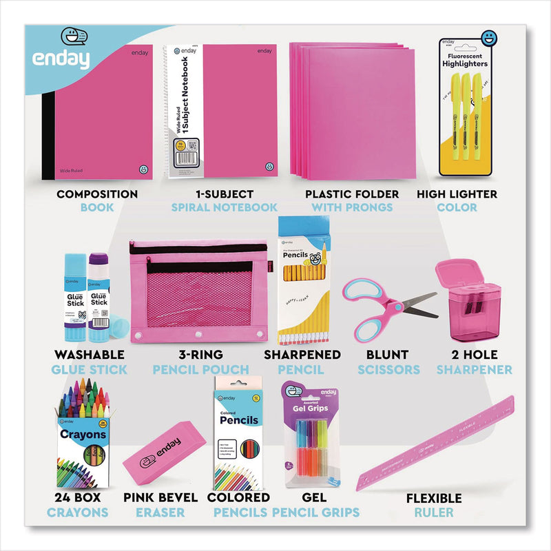 enday Back to School Supplies Kit for Grades K-5, Pink (EDY1315) 1 Kit