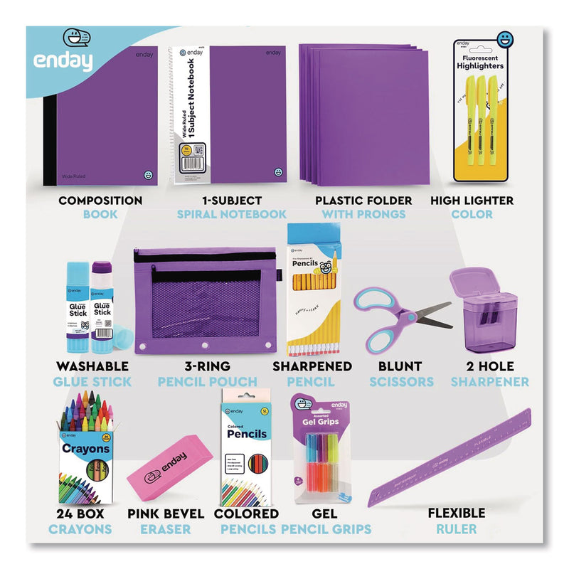 enday Back to School Supplies Kit for Grades K-5, Purple (EDY1316) 1 Kit