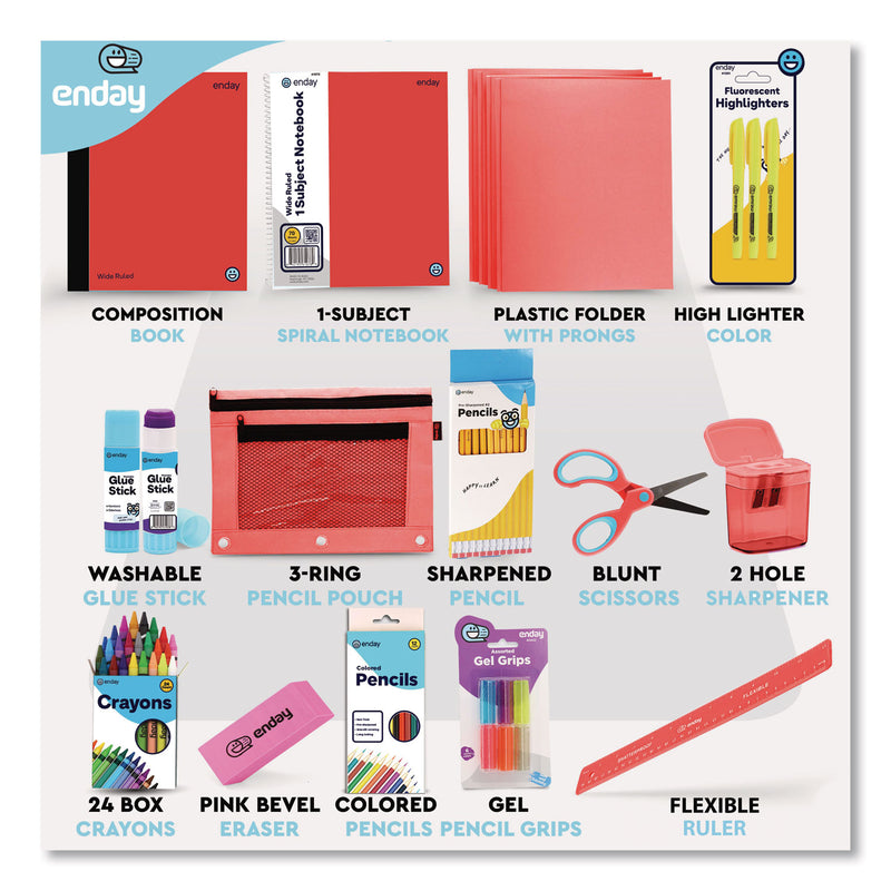 enday Back to School Supplies Kit for Grades K-5, Red (EDY1319) 1 Kit