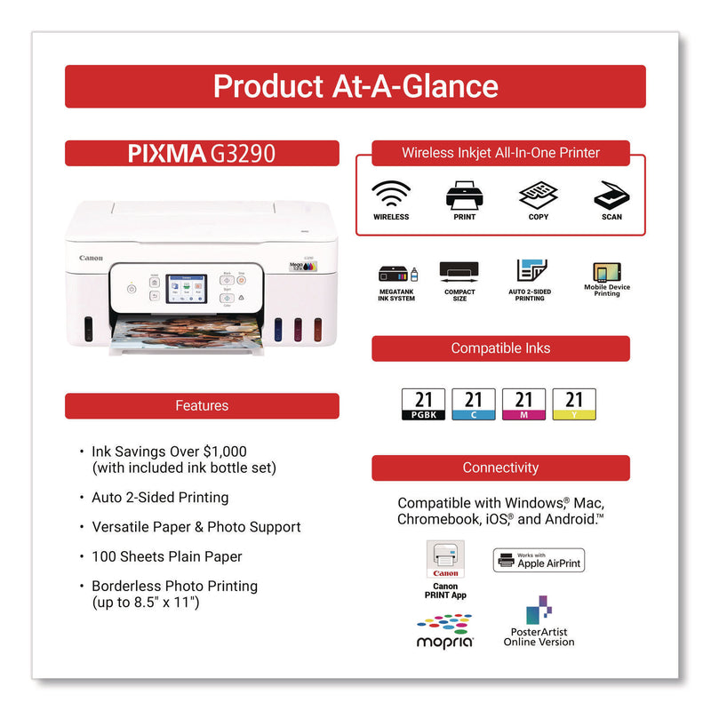 Canon® MegaTank PIXMA G3290 All-in-One Wireless Inkjet Printer, Copy/Print/Scan (CNM6706C022) Each