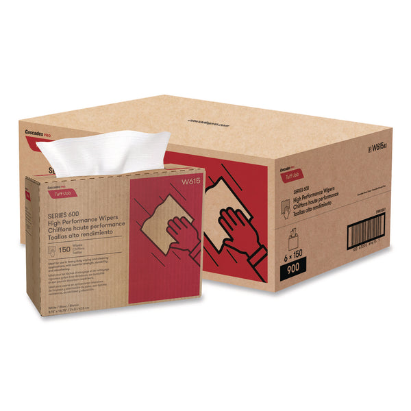 Cascades PRO Tuff-Job Spunlace Towels, 1-Ply, 9.75 x 16.75, White, 150 Sheets/Pop-Up Box, 6 Boxes/Carton (CSDW615) Case of 6