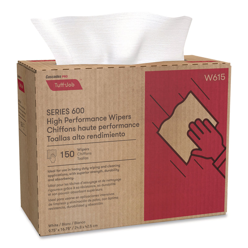 Cascades PRO Tuff-Job Spunlace Towels, 1-Ply, 9.75 x 16.75, White, 150 Sheets/Pop-Up Box, 6 Boxes/Carton (CSDW615) Case of 6