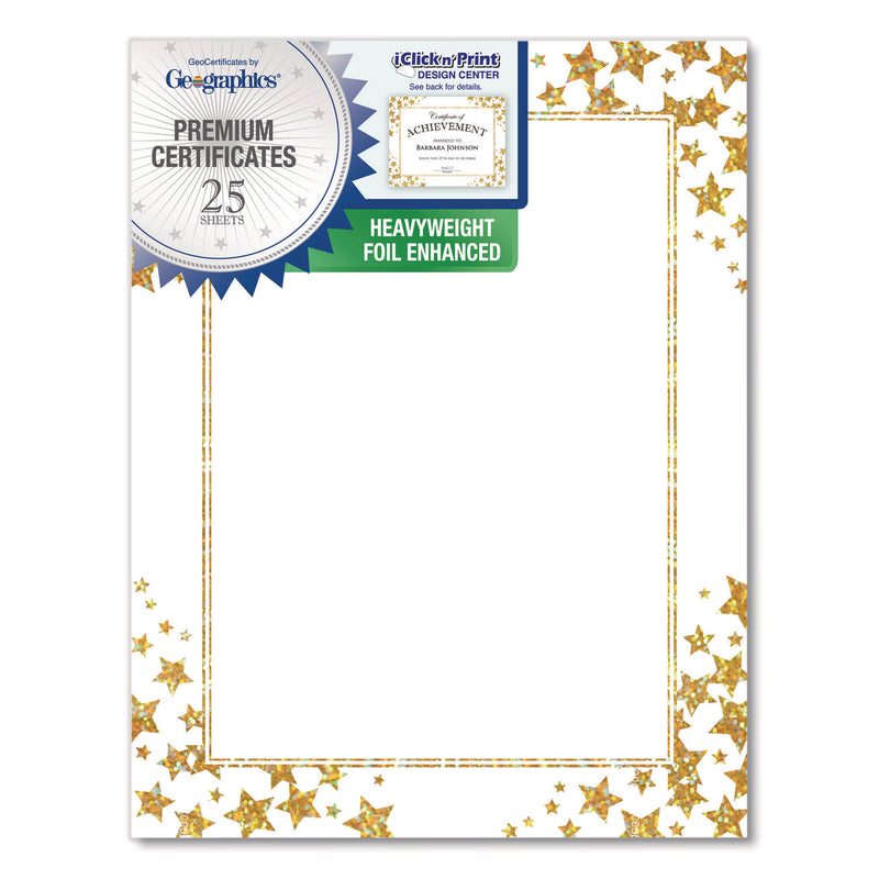 Geographics® Award Certificates, 8.5 x 11, White with Gold/White Star Border, 25/Pack (GEO49951) Pack of 25