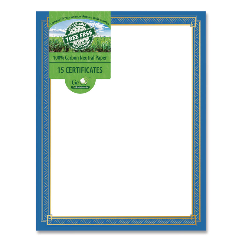 Geographics® Tree Free Award Certificates, 8.5 x 11, White with Elegant Blue/Gold Border, 15/Pack (GEO49949) Pack of 15