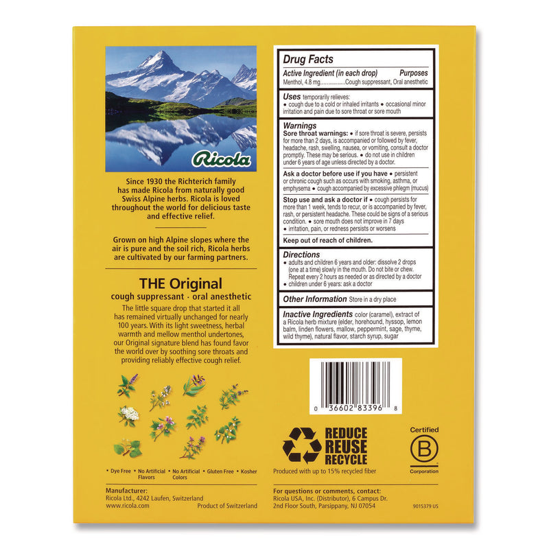 Ricola® Cough Drops, Original Herb, 65/Bag, 2 Bags/Pack (GRR22002532) Each