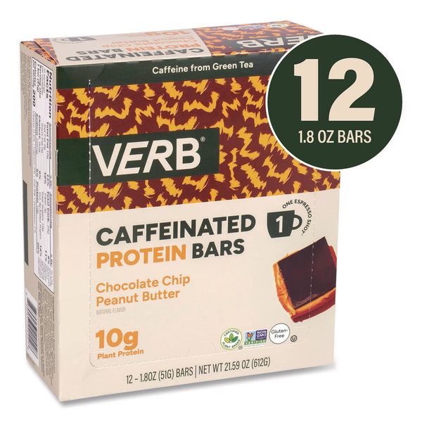 VERB Energy® Caffeinated Protein Bar, Chocolate Chip Peanut Butter, 1.8 oz Bar, 12/Box (GRR22002522) Box of 12