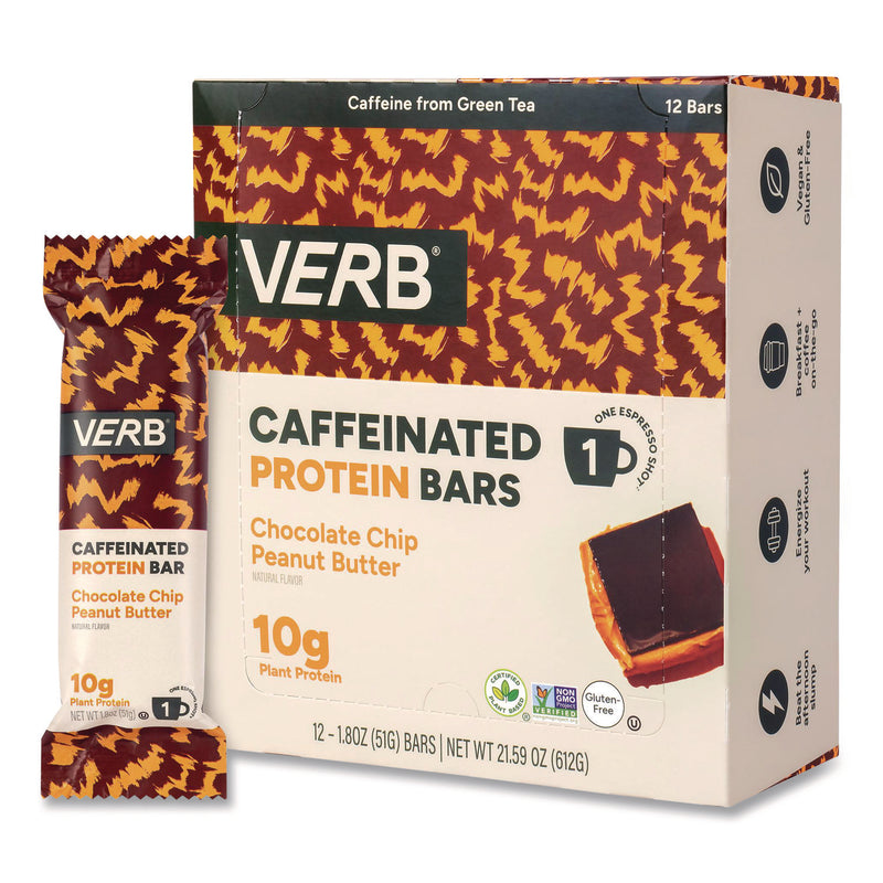 VERB Energy® Caffeinated Protein Bar, Chocolate Chip Peanut Butter, 1.8 oz Bar, 12/Box (GRR22002522) Box of 12