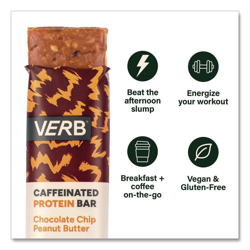 VERB Energy® Caffeinated Protein Bar, Chocolate Chip Peanut Butter, 1.8 oz Bar, 12/Box (GRR22002522) Box of 12