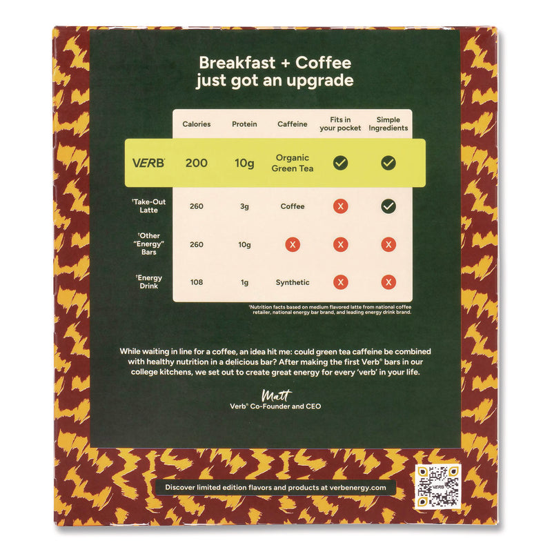VERB Energy® Caffeinated Protein Bar, Chocolate Chip Peanut Butter, 1.8 oz Bar, 12/Box (GRR22002522) Box of 12