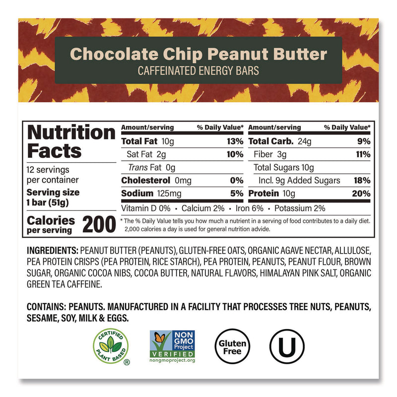 VERB Energy® Caffeinated Protein Bar, Chocolate Chip Peanut Butter, 1.8 oz Bar, 12/Box (GRR22002522) Box of 12