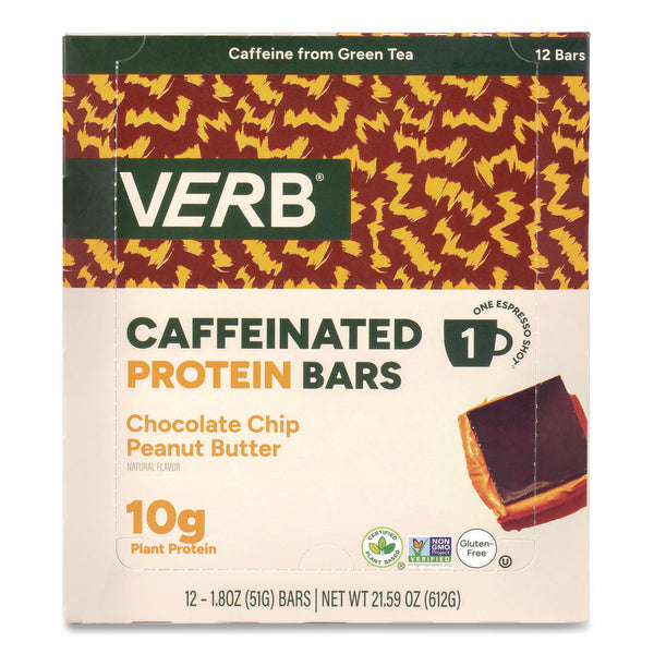 VERB Energy® Caffeinated Protein Bar, Chocolate Chip Peanut Butter, 1.8 oz Bar, 12/Box (GRR22002522) Box of 12