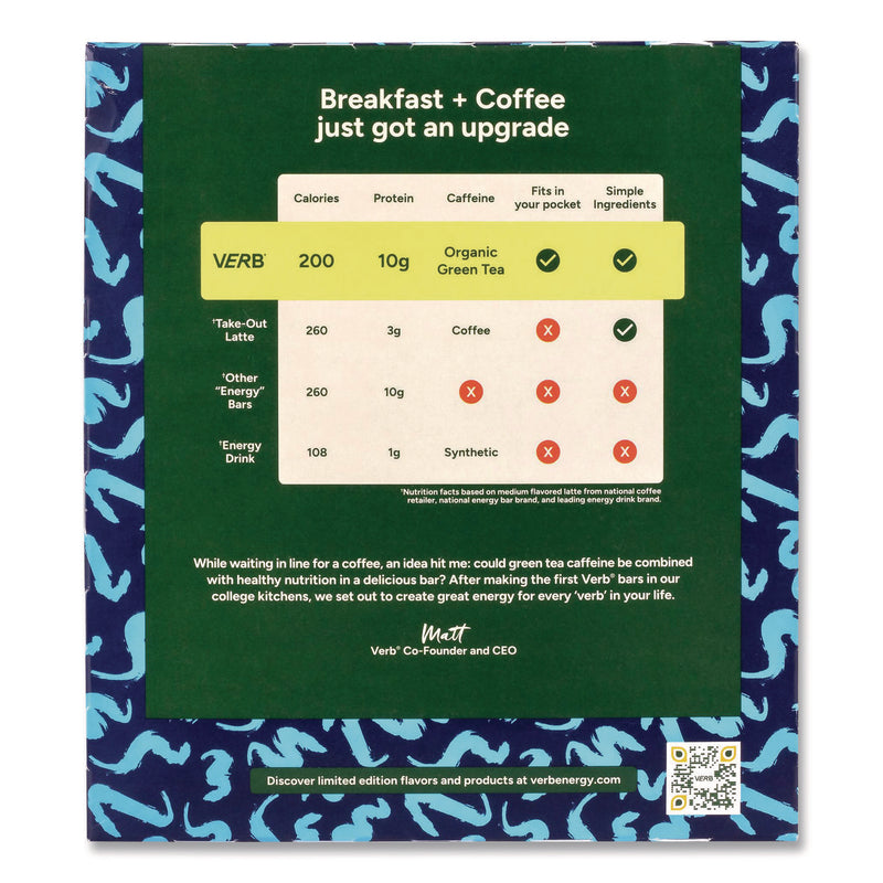 VERB Energy® Caffeinated Protein Bar, Oatmeal Chocolate Chip, 1.8 oz Bar, 12/Box (GRR22002523) Box of 12
