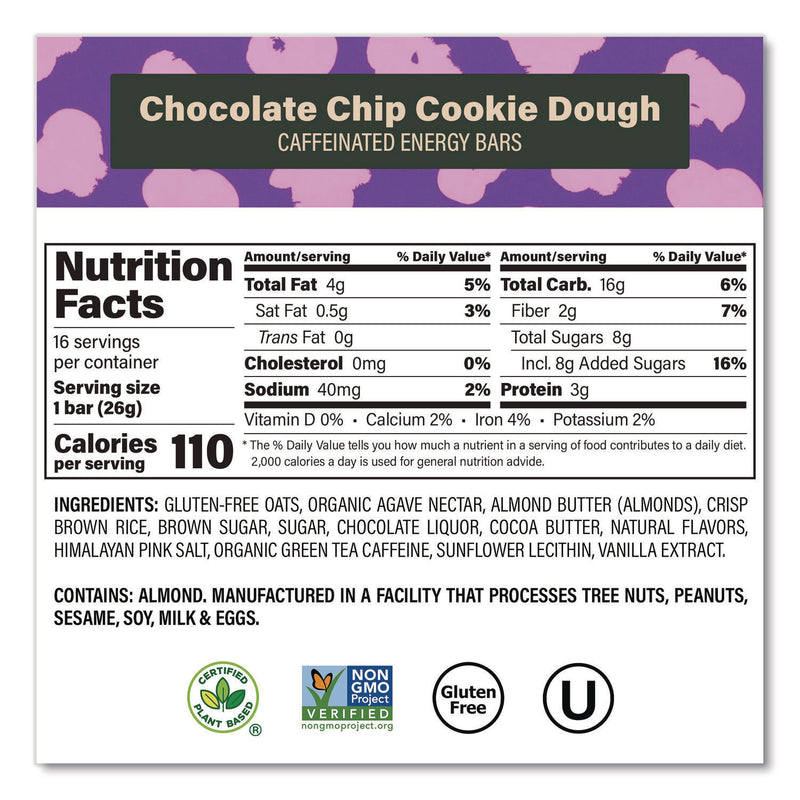 VERB Energy® Caffeinated Energy Bar, Chocolate Chip Cookie Dough, 0.92 oz Bar, 16/Box (GRR22002525) Box of 16