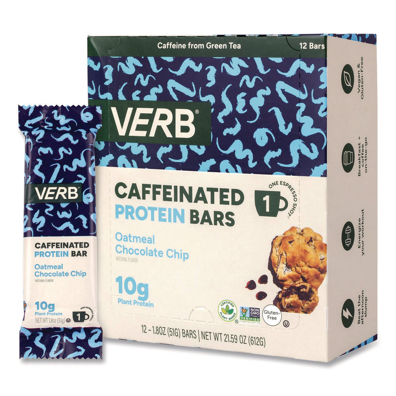 VERB Energy® Caffeinated Protein Bar, Chocolate Chip Peanut Butter and Oatmeal Chocolate Chip, 1.8 oz Bar, 24/Box (GRR60004177) Case of 2