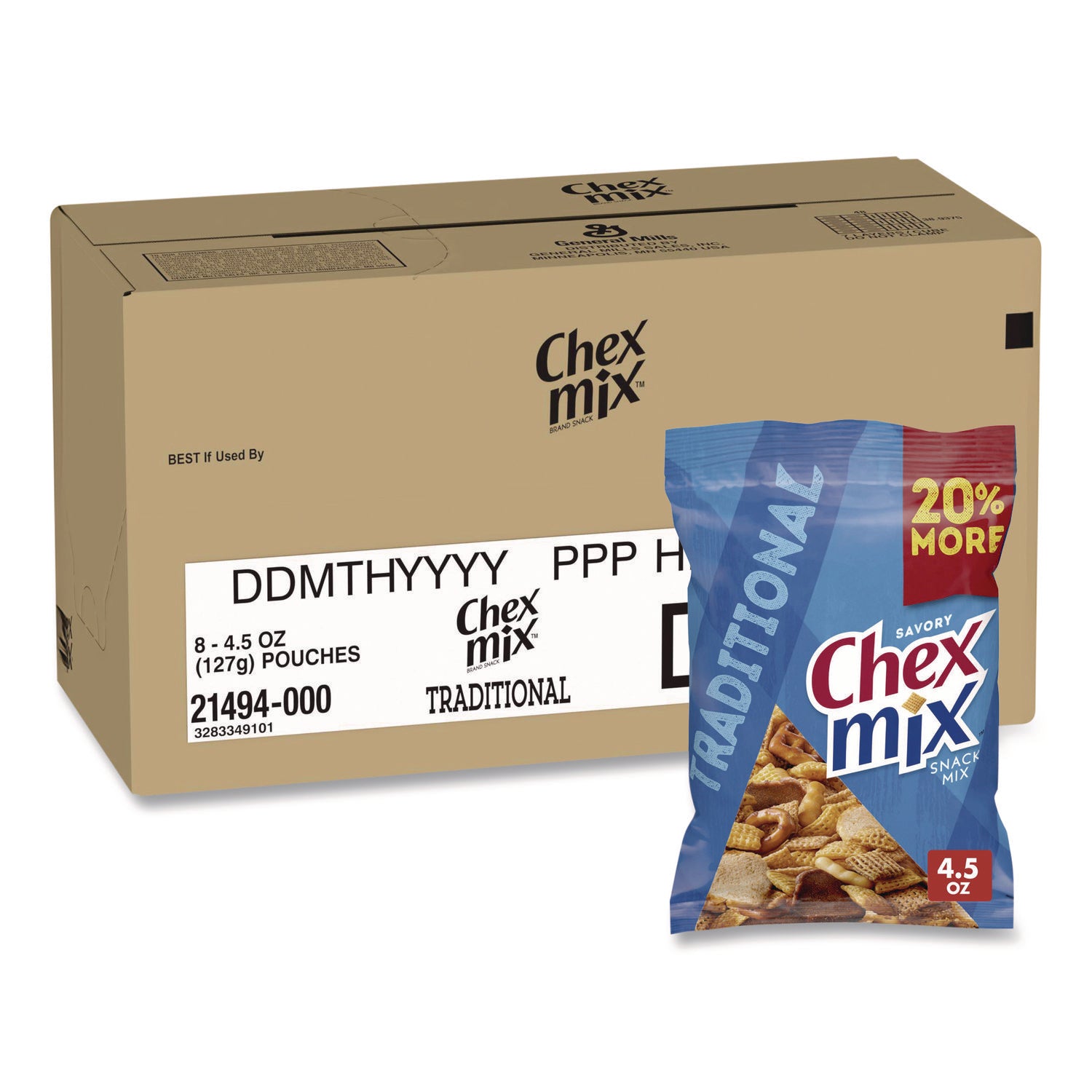 Chex Mix® Snack Mix Savory Traditional, 4.5 oz Bag, 8/Box (AVTSN21494 ...