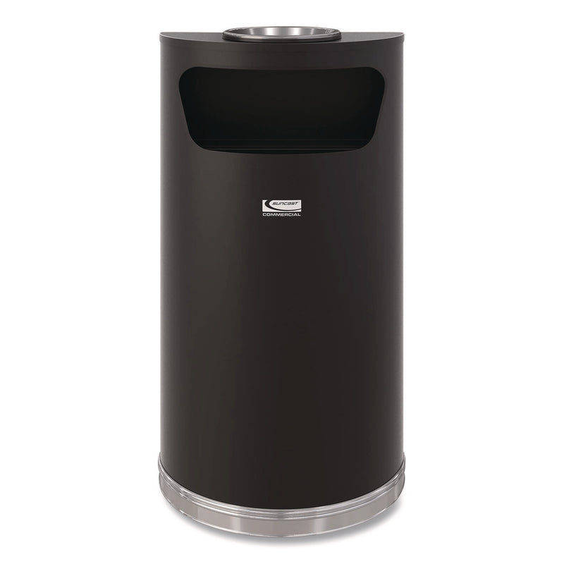 Suncast Commercial® Half Round Metal Trash Can with Ashtray, 9 gal, Steel, Black (SUAMTCRES901BKS) Each