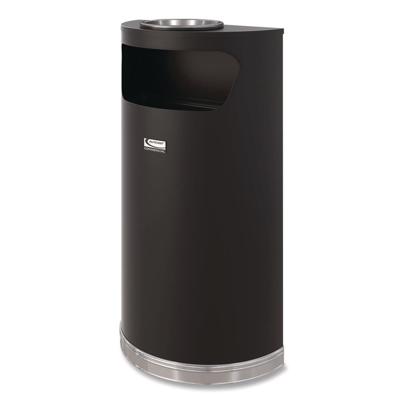 Suncast Commercial® Half Round Metal Trash Can with Ashtray, 9 gal, Steel, Black (SUAMTCRES901BKS) Each