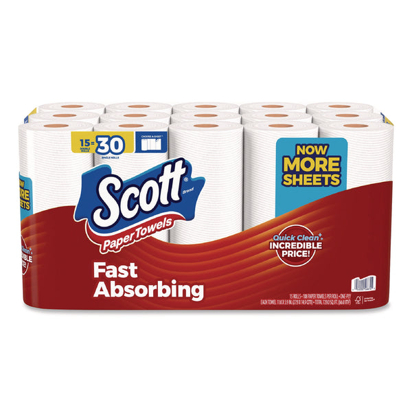 Scott® Choose-A-Sheet Mega Kitchen Roll Paper Towels, 1-Ply, 7.31 x 11, White, 108 Sheets/Roll, 15 Rolls/Pack, 2 Packs/Carton (KCM56674) Case of 30