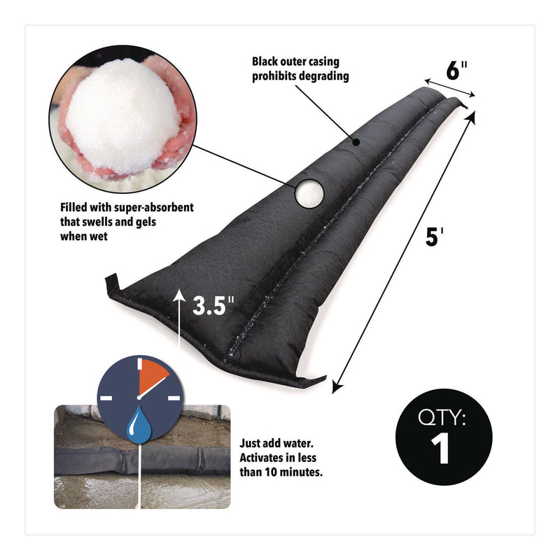 Quick Dam Flood Barriers, 6" x 5 ft x 3.5, 1 Barrier (QKDQD651) Each