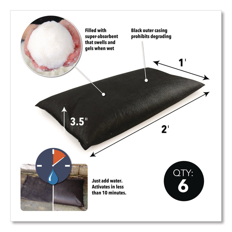 Quick Dam Flood Bags, 12" x 24" x 3.5", 6/Pack (QKDQD12246) Pack of 6