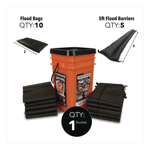 Quick Dam Outdoor Grab and Go Bucket Kit, (1) Bucket, (10) Flood Bags, (5) Flood Barriers (QKDQDGGCO) Each