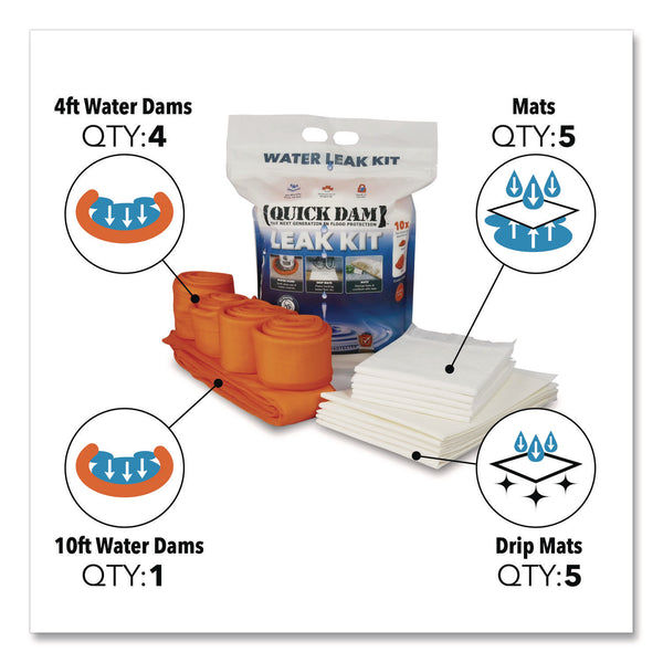Quick Dam Leak Kit, (5) Drip Mats, (5) Mats, (4) 4 ft Water Dams, (1) 10 ft Water Dam (QKDWUKIT) 1 Kit