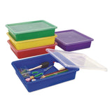 Storex Storage Tray with Lid, Flat, 1 gal, 10.65" x 10.65" x 2.96", Assorted Bright, 5/Pack (STX62534U05C) Each