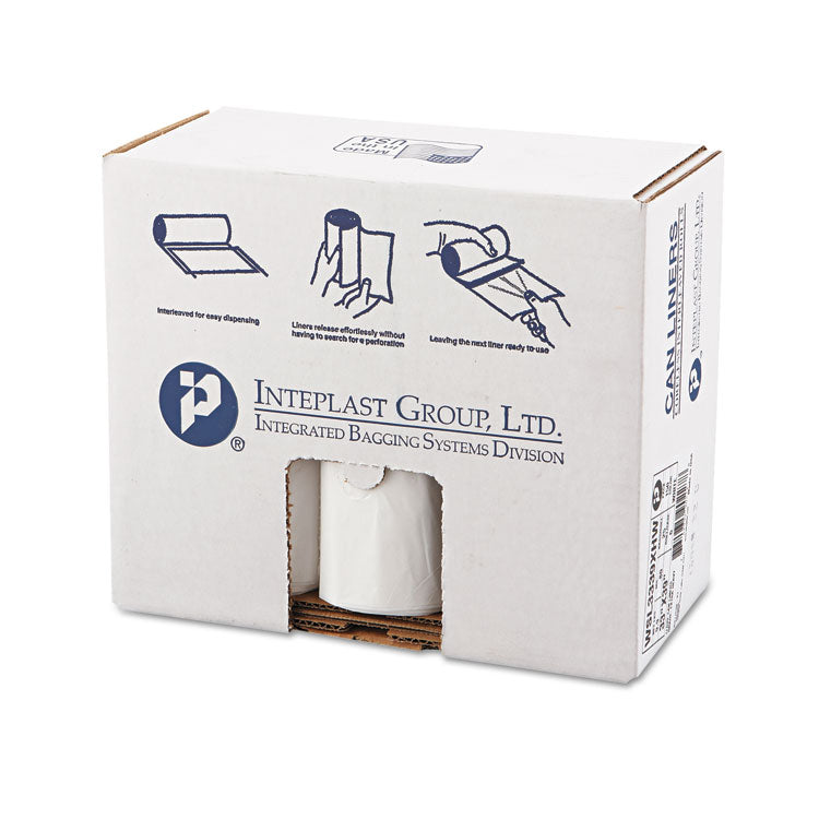 Inteplast Group Low-Density Commercial Can Liners, 33 gal, 0.8 mil, 33" x 39", White, 25 Bags/Roll, 6 Rolls/Carton (IBSSL3339XHW)