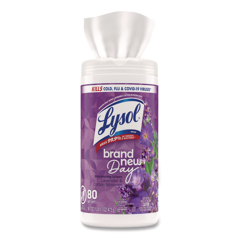 LYSOL® Brand Disinfecting Wipes, 1-Ply, 7 x 7.25, Lavender and Cotton Blossom, White, 80 Wipes/Canister, 6 Canisters/Carton (RAC56264CT) Case of 6
