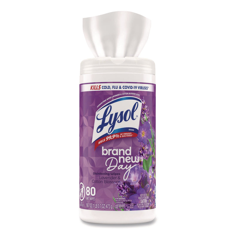 LYSOL® Brand Disinfecting Wipes, 1-Ply, 7 x 7.25, Lavender and Cotton Blossom, White, 80 Wipes/Canister (RAC56264EA) Each