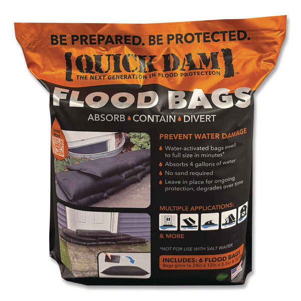 Quick Dam Flood Bags, 12" x 24" x 3.5", 6 Bags/Pack (QKDQD12246ES) Pack of 6