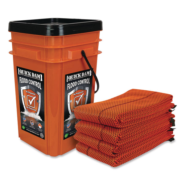 Quick Dam Outdoor Grab and Go Bucket Kit, (4) Hi-Vis 10 ft Flood Barriers (QKDQDGG104HV) Each