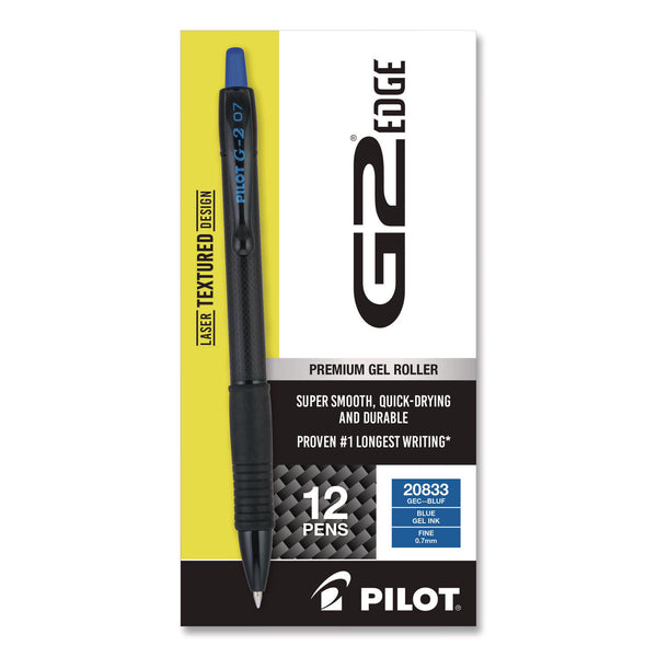Pilot® G2 Edge Premium Gel Roller Pen, Retractable, Fine 0.7 mm, Blue Ink, Black/Blue Barrel, Dozen (PIL20833) 1 Dozen