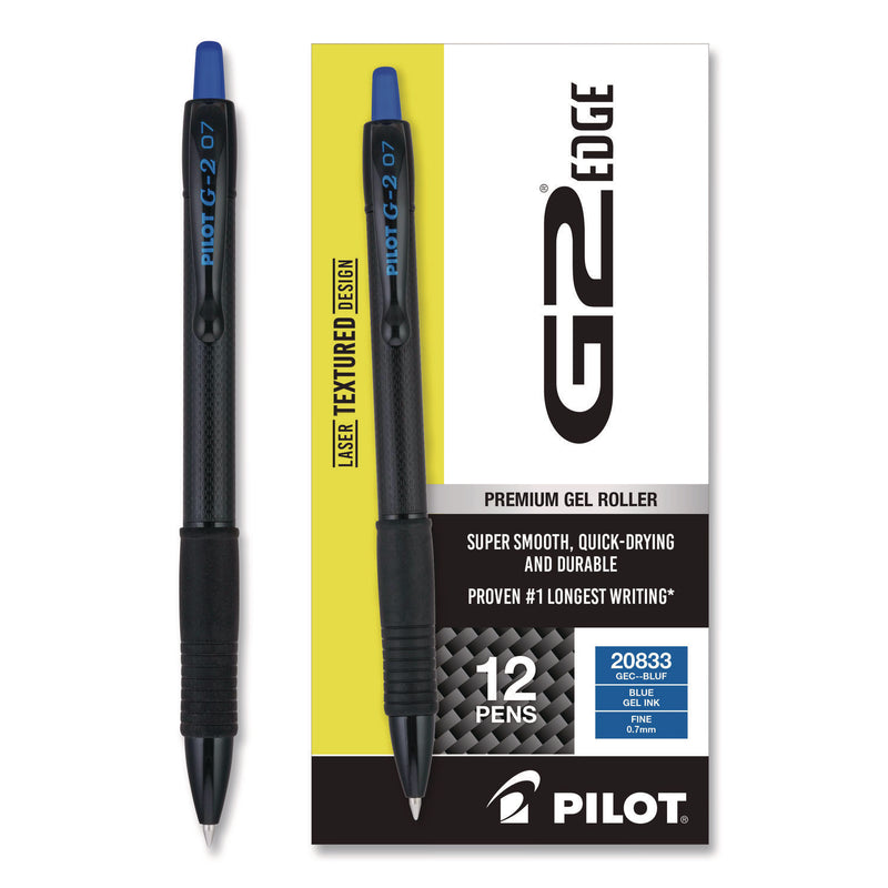 Pilot® G2 Edge Premium Gel Roller Pen, Retractable, Fine 0.7 mm, Blue Ink, Black/Blue Barrel, Dozen (PIL20833) 1 Dozen