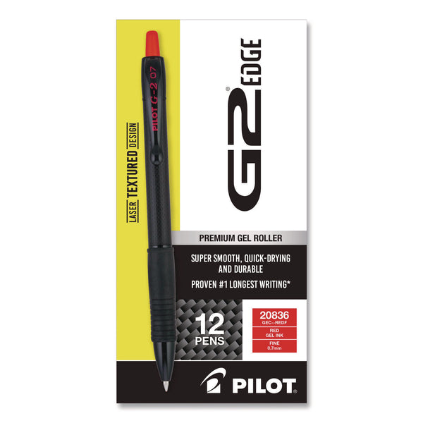 Pilot® G2 Edge Premium Gel Roller Pen, Retractable, Fine 0.7 mm, Red Ink, Black/Red Barrel, Dozen (PIL20836) 1 Dozen