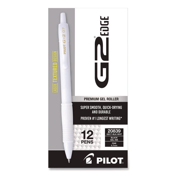 Pilot® G2 Edge Premium Gel Roller Pen, Retractable, Fine 0.7 mm, Black Ink, White Barrel, Dozen (PIL20839) 1 Dozen