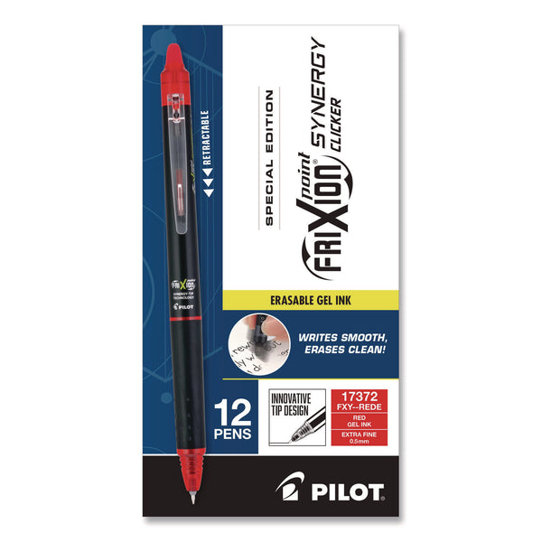 Pilot® Frixion Synergy Clicker Erasable Gel Pen, Retractable, Extra Fine 0.5 mm, Red Ink, Black/Red Barrel, Dozen (PIL17372) 1 Dozen