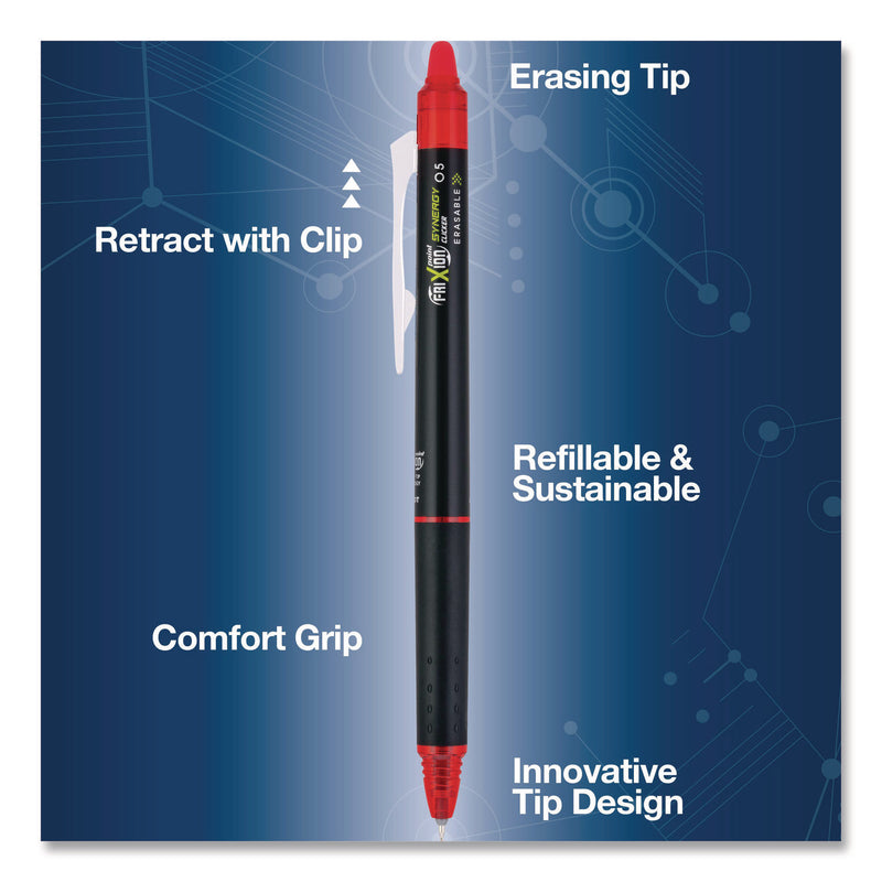 Pilot® Frixion Synergy Clicker Erasable Gel Pen, Retractable, Extra Fine 0.5 mm, Red Ink, Black/Red Barrel, Dozen (PIL17372) 1 Dozen
