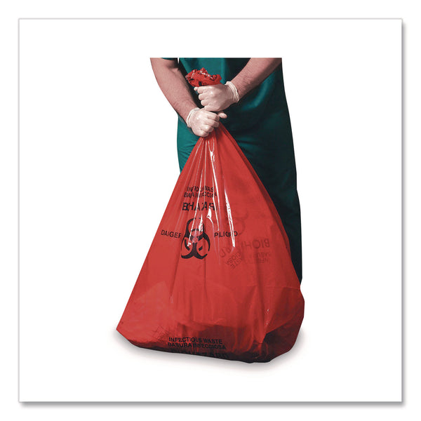 Heritage Healthcare Pre-Printed High-Density Can Liners, Biohazard: Infectious Waste, 45 gal, 16 mic, 40 x 48, Red, Flat Pack, 250/CT (HERZ8048VRP01) Case of 250