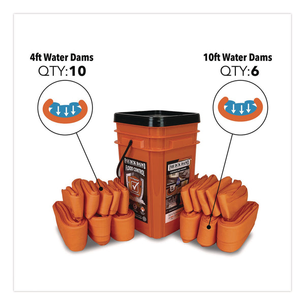 Quick Dam Indoor Bucket Kit, (1) Bucket, (10) 4 ft Water Dams, (6) 10 ft Water Dams (QKDWUGGCO) Each